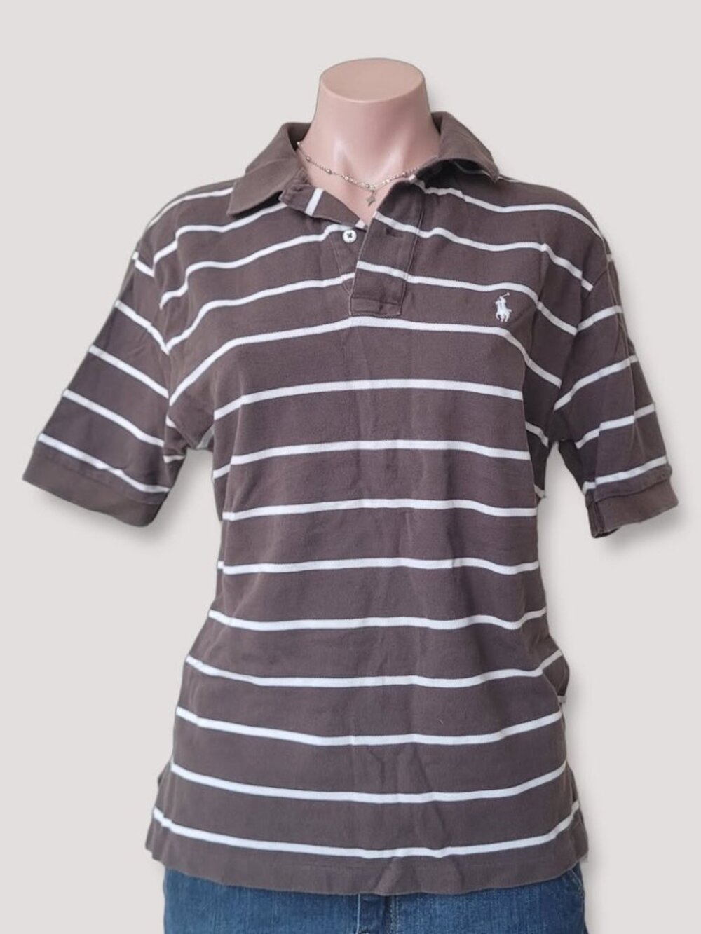 Polo Ralph Lauren Brown Striped Collar Polo Shirt S